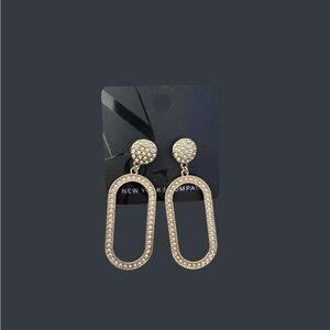 New York & Company Gold Oval Crystal Drop Earrings